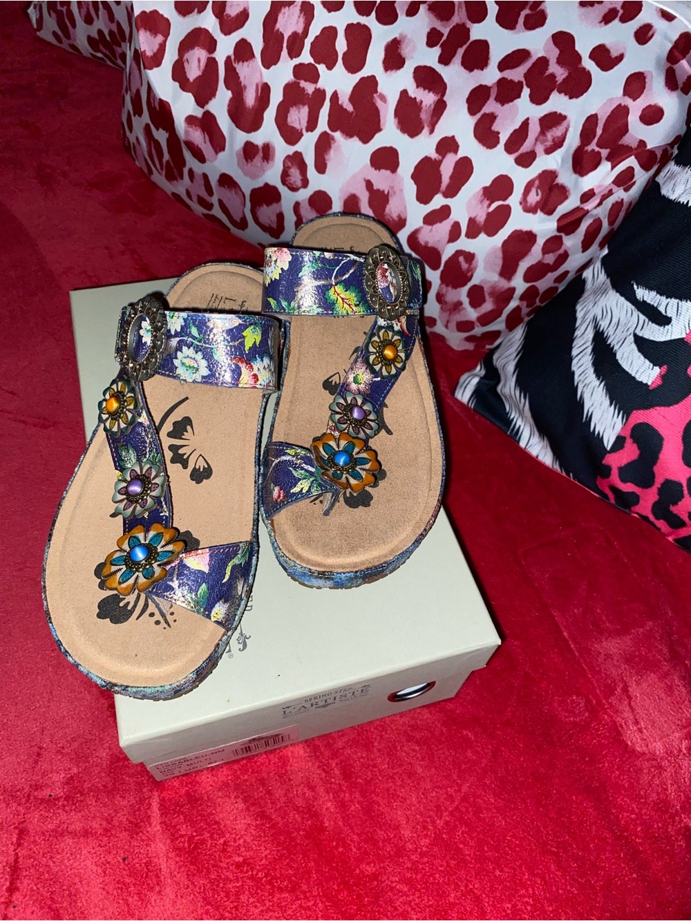 L'ATISTE Purple Multi Floral Slide Sandals with Flower Accents